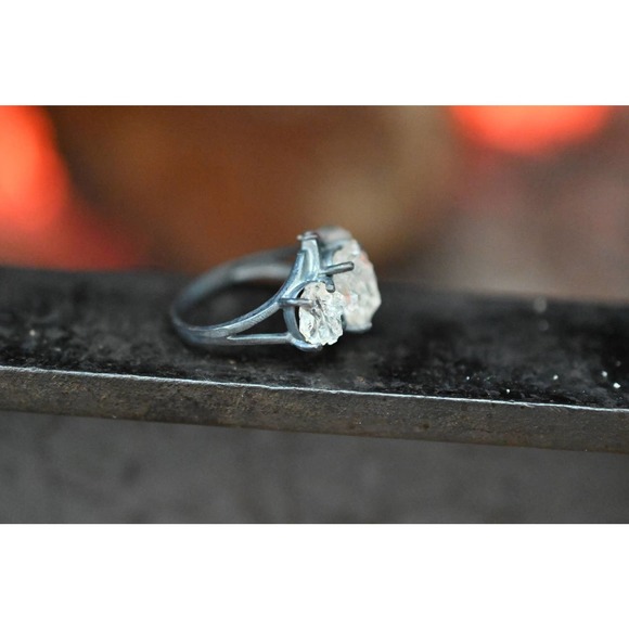 Triple Diamond Engagement Ring Raw Stone Unique Wedding Rough Art Deco R… - Picture 2 of 4